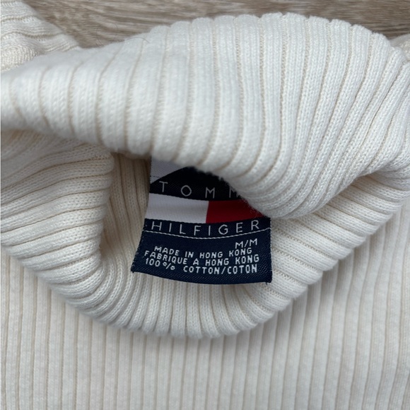 Vintage Tommy Hilfiger Cream Turtleneck Sweater with Contrast Stitching Ribbed - Picture 2 of 7